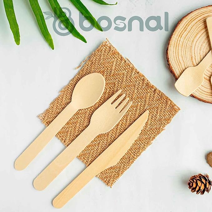 BOSNAL 10 inch & 7 inch Round Plates with 32 oz Bowls & Cutlery – 100% Plant-Based Sugarcane Bagasse, Eco-Friendly Disposable Dinnerware for Hot & Cold Meals, Microwave Safe, Durable & Compostable