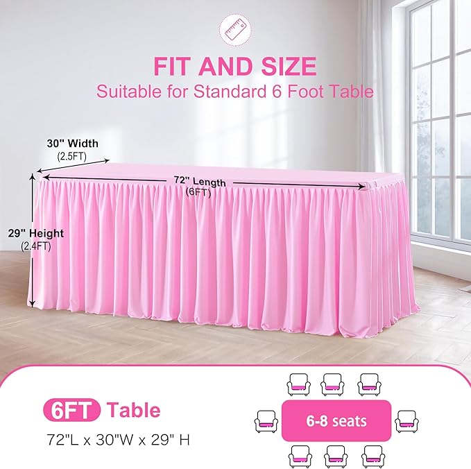 Wish Care 4 Pack Pink Rectangle Table Clothes for 6 Foot Tables, Polyester Fitted Tablecloths 6ft Stretch Table Cover for Wedding, Birthday, Parties, Trade Show, Craft Show