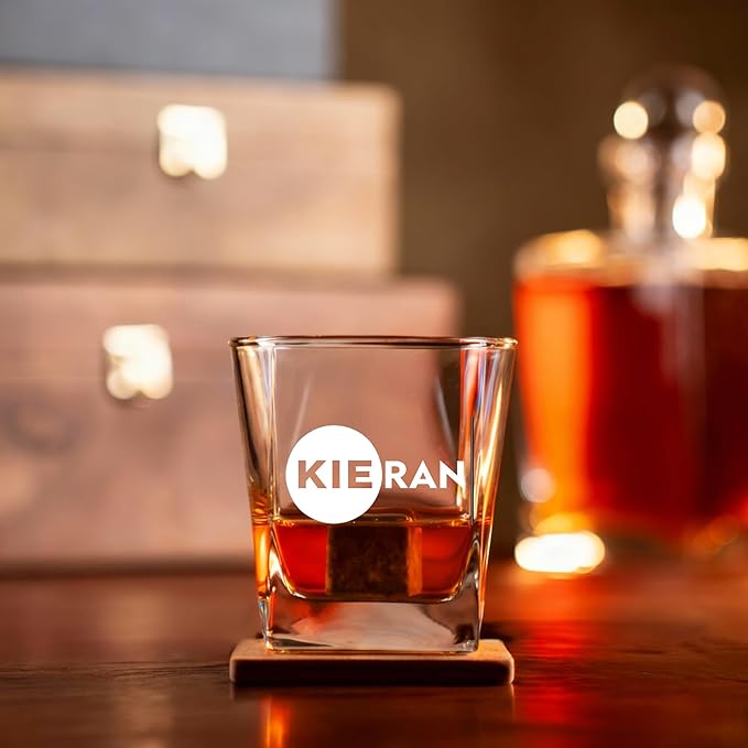 Personalized Engraved Whiskey Glass 10.25 oz – Etched Bourbon Glass with Heavy Base, Old Fashioned Cocktail Glass, Groomsmen & Father’s Day Gift (Whiskey Design 5)