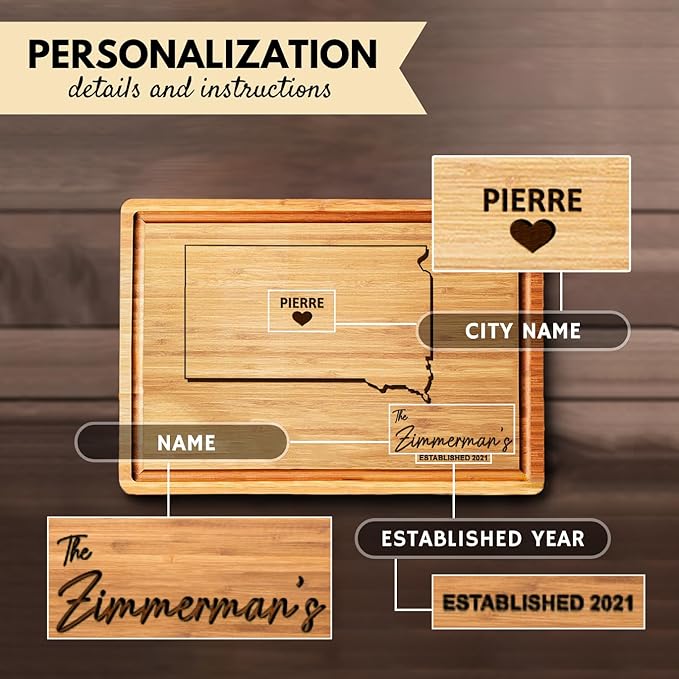 Destination Cutting Board Map of South Dakota, Personalized Wooden States Gifts, Bamboo State Family Gifts Ideas, Gift for Host Family