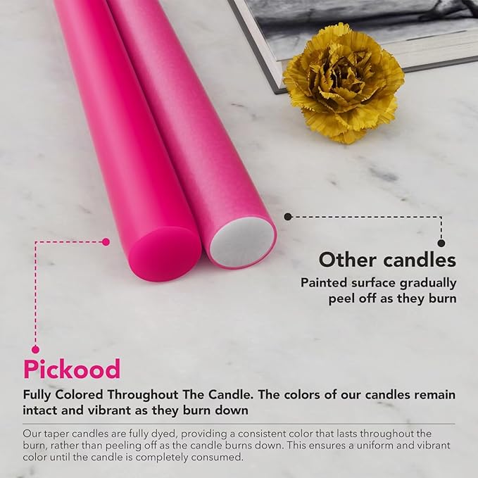 10-Inch Tall Dripless Taper Candles Set of 4 - Hot Pink Tapered Candles, Perfect for Spring - Smokeless, Unscented, Long Burning - Hand Poured, Colored Tall Candlesticks - neon Pink