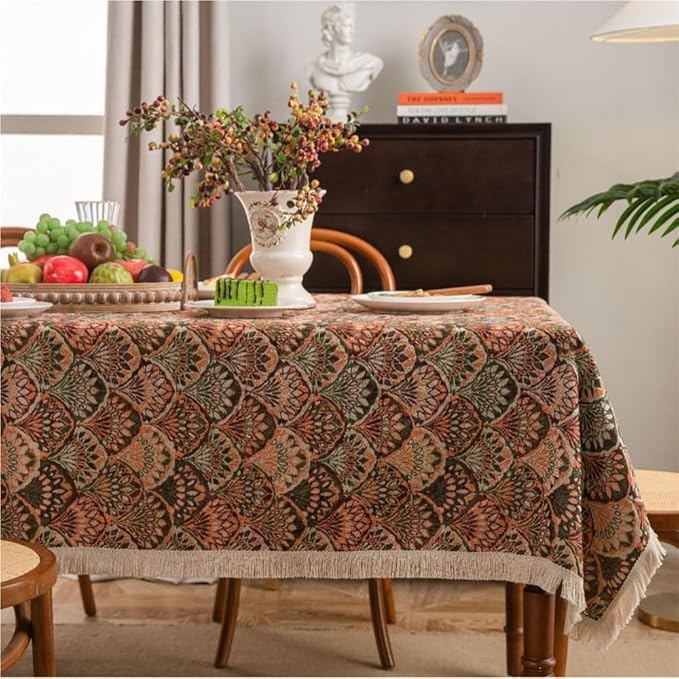 Rectangular Tablecloth Retro Tablecloth Hand-Painted Jacquard Flower Thickened Dining Table Coffee Table Cover Cloth Table Mat Tablecloth Suitable for Restaurant Camping(Style3,140 * 240cm)