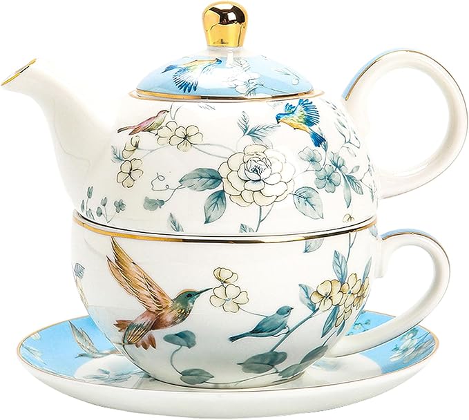 Porcelain Tea for One Teapot and Cup Set, Vintage Floral Porcelain Tea Pot Sets Gift for Women