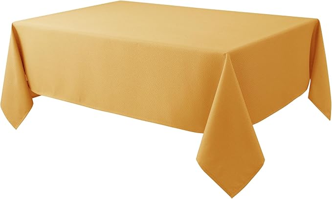 Biscaynebay Fall Tablecloth Textured Fabric 60x108 Inch Rectangular, Fall Gold Thanksgiving Autumn Harvest Water Resistant Fabric Tablecloths for Kitchen, Dining, Wedding, Parties Machine Washable