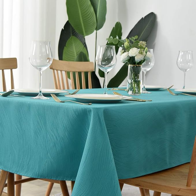 maxmill Jacquard Table Cloth Swirl Pattern Spillproof Wrinkle Resistant Water Proof Heavy Weight Soft Tablecloth for Kitchen Dinning Tabletop Outdoor Picnic Rectangle 52 x 70 Inch Teal