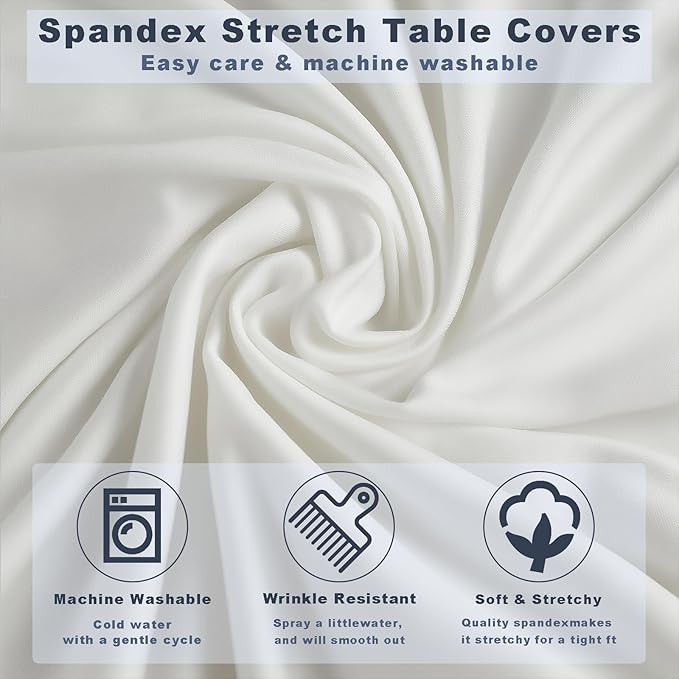 6 Pcs White Spandex Stretch Round Cocktail Table Skirt, 32x43 Inch High Top Table Covers, Fitted Table Cloths for Wedding, Bar, Banquet, Party Decor & Event Supplies