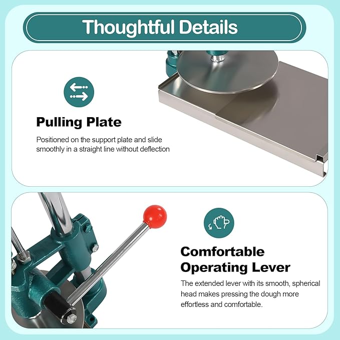 Pizza Dough Press Machine, 7.9" Manual Pastry Press Machine Commercial Dough Stainless Steel Pizza Press Maker Dough Pizza Bread Pies Maker Adjustable Thickness w/Cast Iron Base