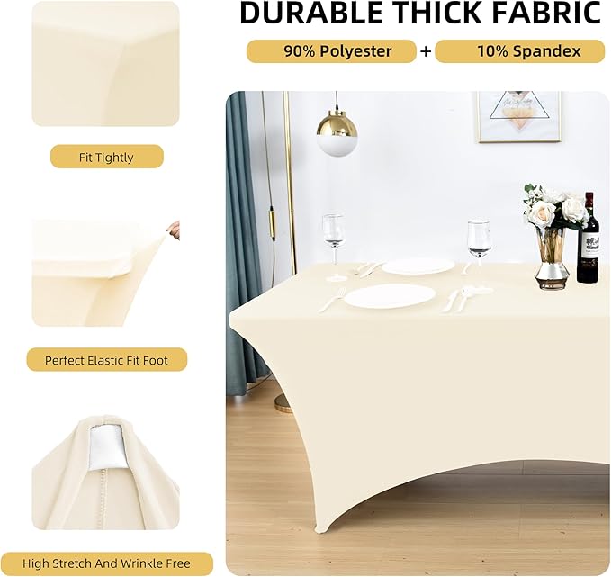 2-Pack 4ft Spandex Table Covers for Rectangular Folding Tables - Wrinkle Resistant Stretch Tight Table Cloths - Ultimate Fitted Table Protector for Parties, Banquet, and Wedding