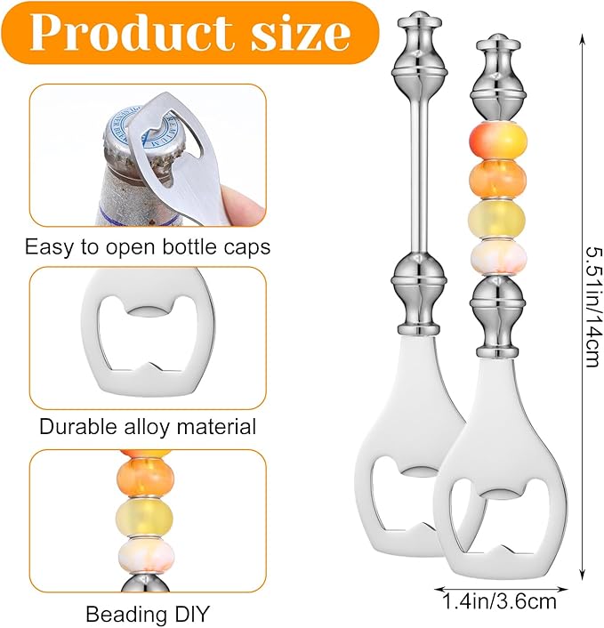 6 Pcs Beadable Beer Opener Metal DIY Bead Bottle Openers Reusable Bottle Opener Decorative Silver Flat Beer Bottles Openers for Crafts Birthday Wedding Christmas Bar Party Favor