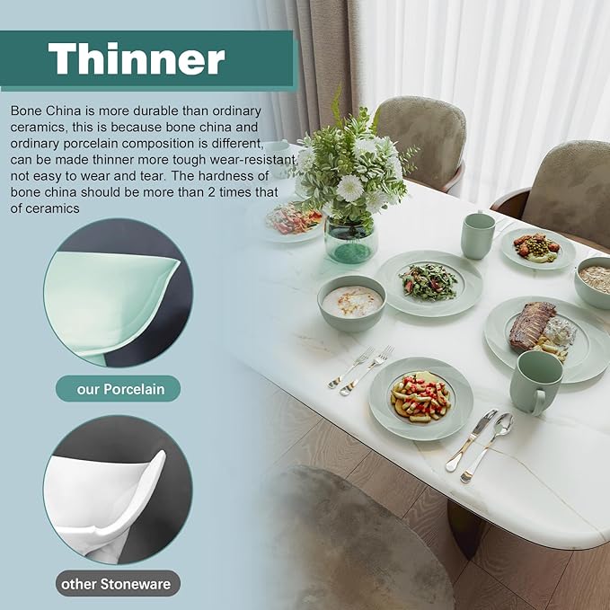 Yoshy 12-Piece White Bone China Dinnerware with Lightweight Durable Chip Resistant Design Service for 4 (16 Piece - Service for 4, Willowmist)