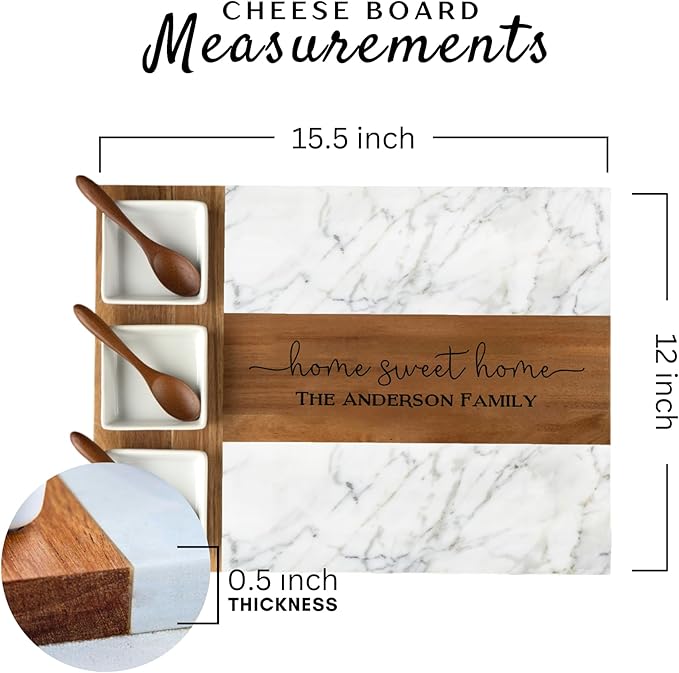 Personalized Housewarming Gifts, Custom Marble Charcuterie Cheese Board, Engraved House Warming Gifts New Home - Gift Ideas for Host, Gifts for Couples, Home Owners, Weddings