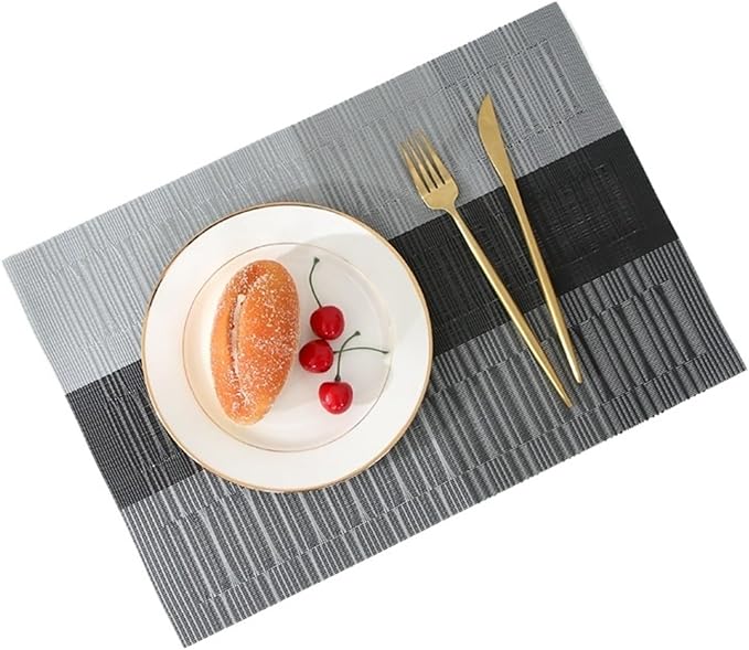 Non-Slip Woven Insulation Placemats Washable Elegant Kitchen Table Mats for Dining Heat(Woven Grey,6 pcs 45x30cm)