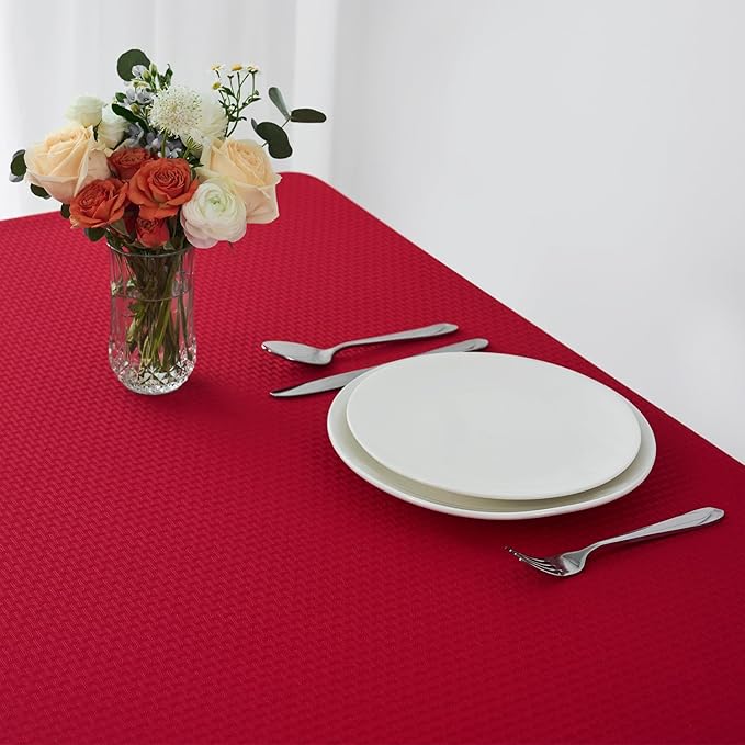 maxmill Christmas Tablecloth Weaved Texture Design Stain Resistant Waterproof Wrinkle Resistant Table Cloth, Decoration for Dining Room Holiday Parties Dinner, Rectangle 60 x 120 Inch, Red