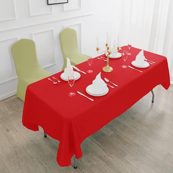 6 Pack Rectangle Tablecloth 60 x 120 Inches Red Table Cloth Stain and Wrinkle Resistant Washable Polyester Fabric Table Cover for Party, Wedding and Banquet Decoration