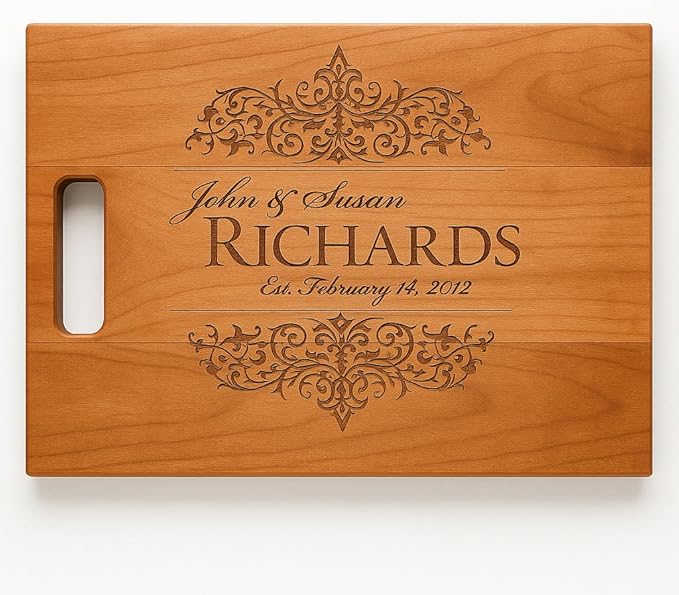 Personalized Wood Cutting Board Engraved with Family Name and Established Date | Perfect Customized Wedding Gifts For Couples Housewarming Gift or Mothers Day Gifts