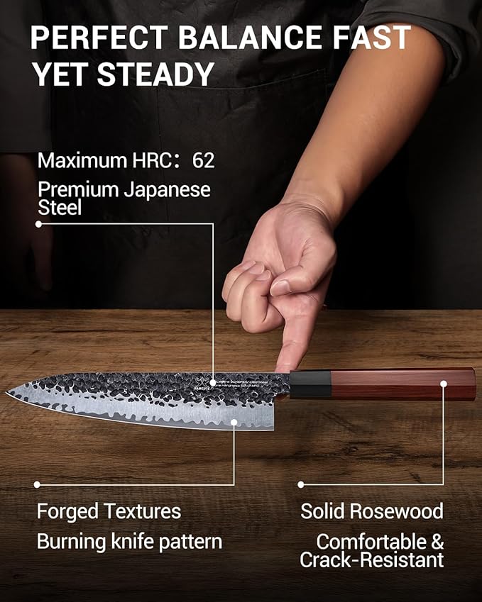 8 Inch Japanese Knife, Hand Forged 5 Layers High Carbon 9CR18MOV Steel Rosewood Handle Chef Knife, Ultra Sharp Durable Professional Kitchen Knife, Gifts for Husband/Wife on Valentine's Day