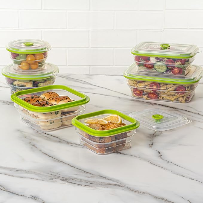 Restaurantware-Fresh Hero 16 Ounce Storage Containers, 20 Durable Airtight Food Containers - Microwavable, Freezable, Green Silicone Collapsible Container, Dishwashable, With Vented Lids