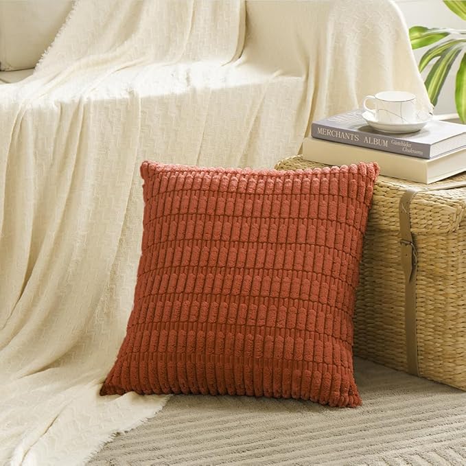 Fancy Homi 4 Packs Boho Burnt Orange Fall Decorative Throw Pillow Covers 26x26 Inch for Couch Bed Sofa, Rustic Modern Farmhouse Home Decor, Soft Plush Corduroy Cute Square Cushion Case 66x66 cm