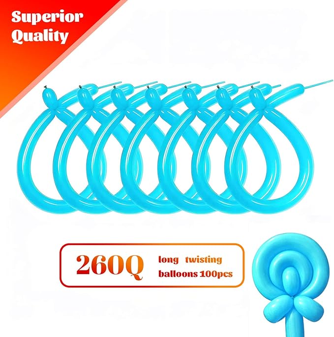 KAWKALSH 260 Teal Blue Long Balloons for Balloon Garland Thickening Skinny Latex Twisting Animals Modeling Christmas Birthday Wedding Party Festival Decorations 100pcs