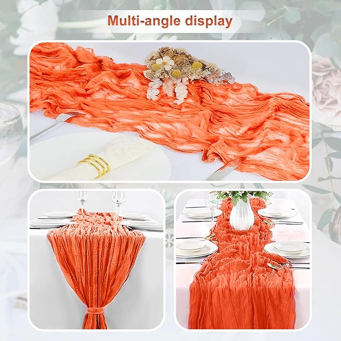 6 Pack Orange Cheesecloth Table Runner 35x120 Inch 10Ft Rustic Gauze Cheese Cloth Table Runner Sheer Cheesecloth Table Runners for Wedding Party Bridal Shower Decoration