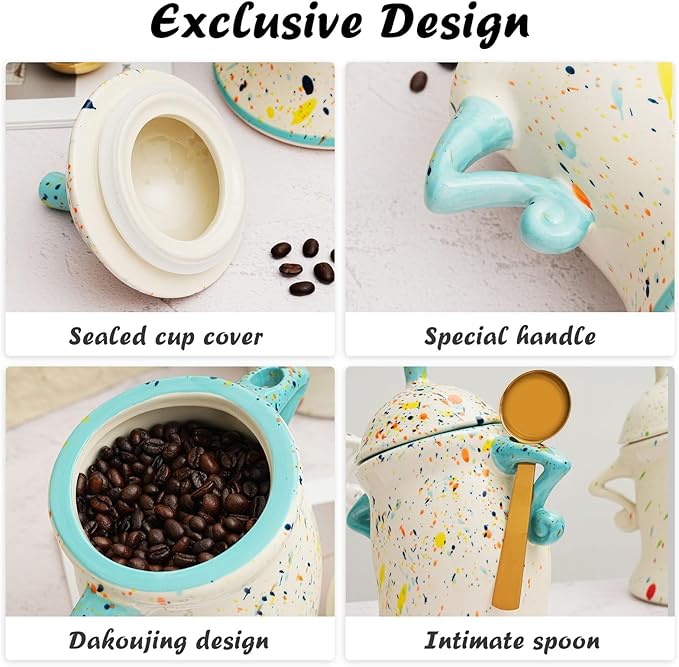 Ceramic Jar With Attitude Food Storage Jar With Airtight Lid Decorative Kitchen Container For Coffee Beans Tea Flour Sugar Pasta Cookies (Macaron color)