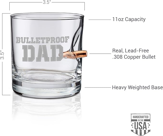 BenShot Bulletproof Dad Rocks Glass with Real .308 Bullet - 11oz | Made in the USA