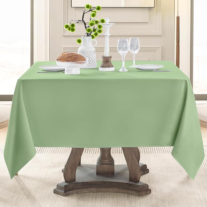 Square Tablecloth 52 x 52 Inch Sage Green Tablecloths Stain-Wrinkle Resistant Washable Polyester Table Cloths for Holiday, Buffet Parties, and Weddinge 1pack