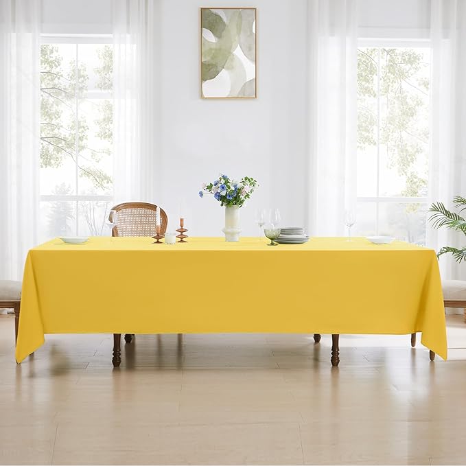 Rectangle Tablecloths 90x132 Inch 2 Pack Yellow Tablecloth for 6ft Washable Decorative Linen Polyester Table Cloths for 8ft Dining Table Banquets Buffet Parties and Wedding