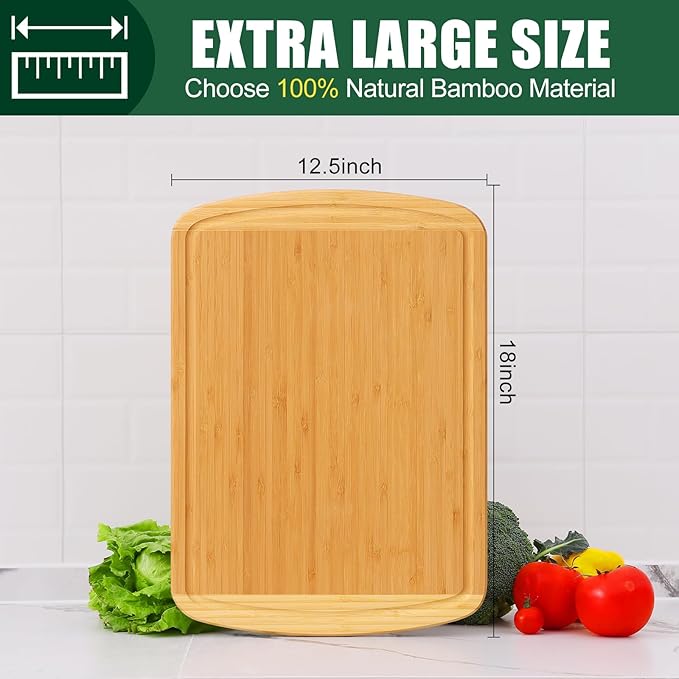 Homaxy Extra Large Bamboo Cutting Boards for Kitchen, 18x12.5" Wood XL Cutting Board with Juice Groove, Butcher Block Wooden Chopping Board for Kitchen, Meat, Fruit & Vegetables - Pre Oiled, Two-Tone
