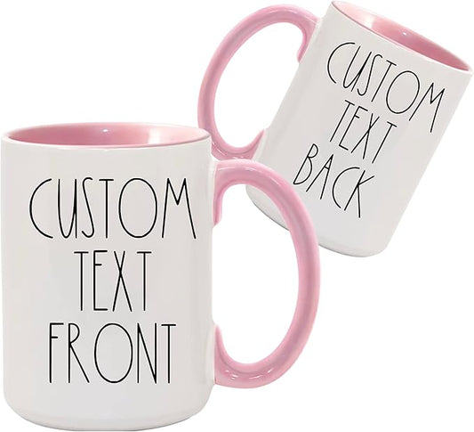 YourTextHereShoppe Custom Farmhouse-Style Coffee Mug 11oz – Personalized Text on One or Two Sides – Skinny Font Inspired Ceramic Mug – Dishwasher & Microwave Safe Gift