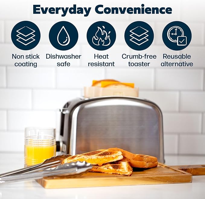 Reusable Toaster Bag - For Grilled Cheese Sandwiches, Pizza Rolls, + - Nonstick Toaster Bags Made of Teflon - BPA & PFOA Free Little Bags - Toaster Bags Reusable Up To 50 Uses (Set of 4)