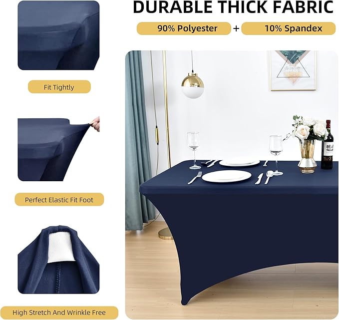 2-Pack 8ft Spandex Table Covers for Rectangle Folding Tables - Washable Elastic Tablecloth - Ultimate Fitted Table Protector for Birthday Parties, Trade Shows, Banquet