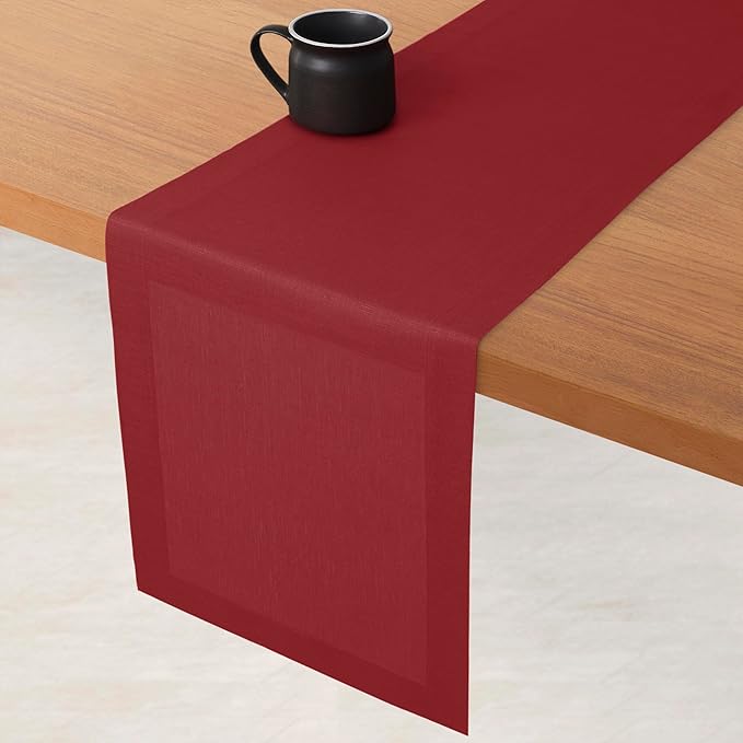 D'Moksha Homes Linen Red Table Runner 36 Inches - 100% Pure Linen Small Table Runner 14 x 36 Inch for Dresser, Coffee Tables, Valentines, Spring - Machine Washable