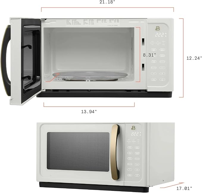 Beautiful 1.1 Cu Ft 1000W Sensor Microwave Oven Compact Countertop with Smart Sensor Cooking, 10 Power Levels & Easy Clean Interior – Perfect for Quick Meals, Office & Holiday Hosting