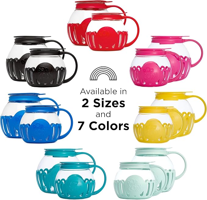 Ecolution Patented Micro-Pop Microwave Popcorn Popper with Temperature Safe Glass,3-in-1 Lid Measures Kernels and Melts Butter,Made Without BPA,Dishwasher Safe,3-Quart,Aqua,(Pack of 4)