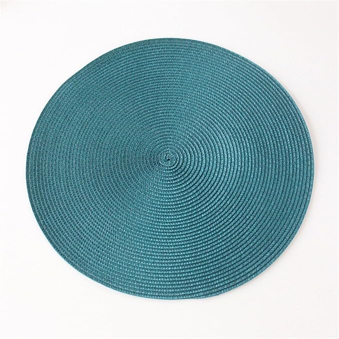 4PCS Round Woven Non-Slip Kitchen Placemat Non Slip Table Mat Kitchen Accessories Decoration Home Pad Coaster(Blackish Green)