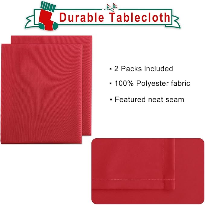 Hiasan 2 Pieces Red Tablecloth Rectangle - Wateproof and Spillproof Kitchen Christmas Washable Polyester Table Cloth for Dining Room, 60 x 84 Inch