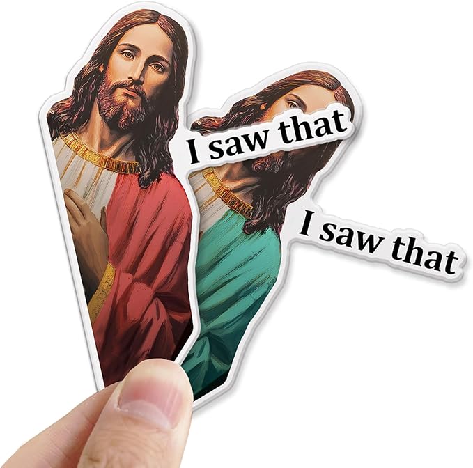 Funny Jesus “I Saw That” Magnets, Funny Refrigerator Magnets for Car or Fridge, Cute Bible Meme Magnet Set, Funny Christian Humor Car Sticker Magnet, 3.5 Inch Pack of 2 (Red, Green)