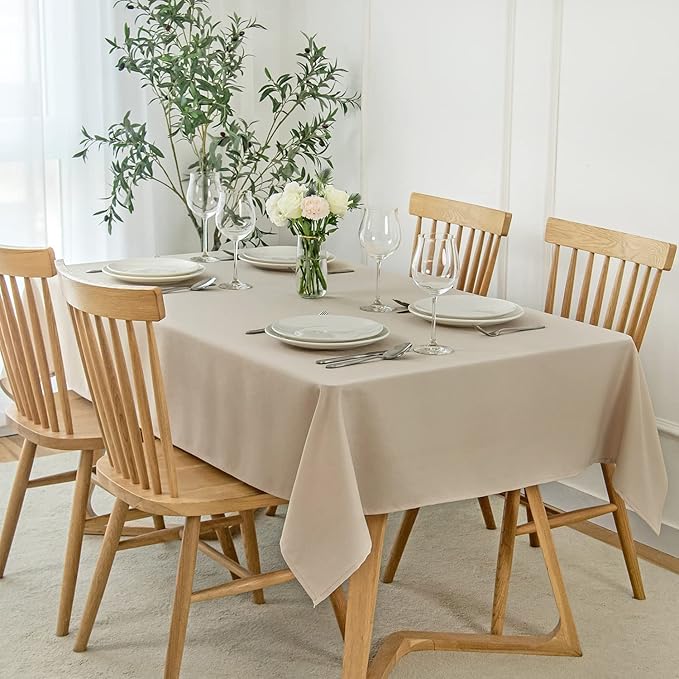 maxmill Square Tablecloth Slubby Texture Stain Resistant Waterproof Wrinkle Resistant Washable Soft Table Cloth, Decorative Fabric Table Cover for Dining Room Dinner Party, 52 x 52 Inch, Natural