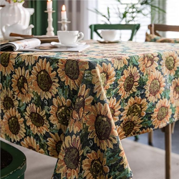 Rectangular Tablecloth Sunflower Jacquard Tablecloth Oil Painting Thick Tablecloth Suitable for Restaurant Camping(100 * 140cm)