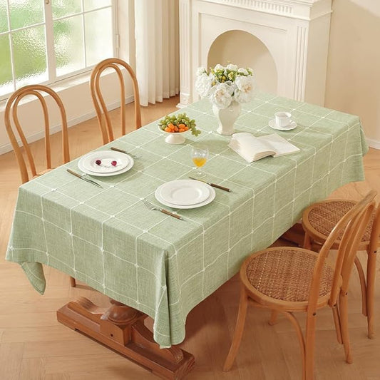 Zobesta Green Table Cloth Rectangle Table 120 x 53 Inch, Linen Tablecloth Rectangle Heavy Weight Farmhouse Soft Boho Tablecloth for Outdoor, Party, Holiday, Picnic, Dining