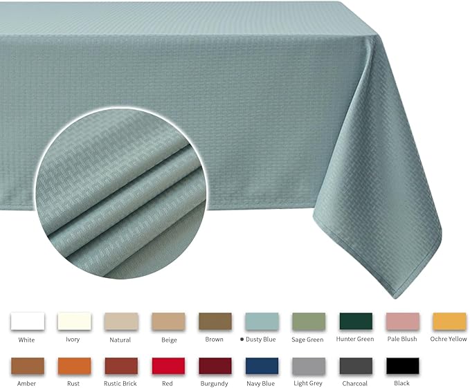 maxmill Rectangle Tablecloth Weaved Pattern Waterproof Spillproof Wrinkle Free Table Cloth, Kitchen Dining Tabletop Decoration, Fabric Table Cover for Holiday Parties, 52 x 70 Inch, Dusty Blue