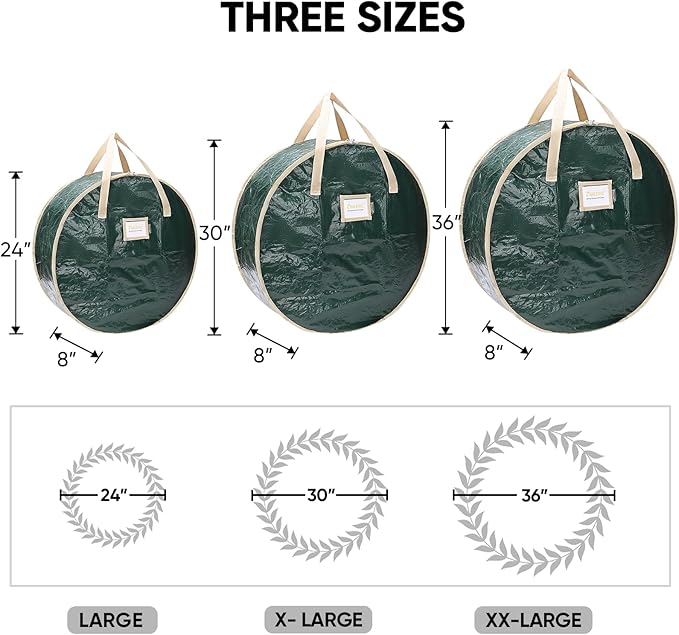 BALEINE Wreath Storage Container, 2 Pack Christmas Wreath Storage Bag with Tear Resistant PE Material and Reinforced Handle for Holiday Xmas (Green, 30"x8")