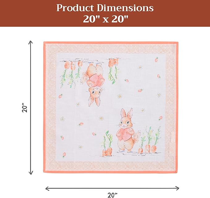 Maison d' Hermine Cloth Napkins Set of 4 100% Cotton Everyday Reusable Square Napkins Cloth Washable Dinner Party Wedding Restaurant Valentines Day Decorations Spring/Summer (Bunny Party, 20" x 20")
