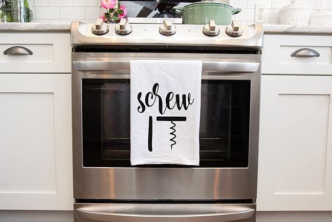 Handmade Funny Kitchen Towel Set - 100% Cotton Funny Hand Bar Towels for Wine Lovers - 28x28 Inch Perfect for Hostess Housewarming Christmas Mother’s Day Birthday Gift (Screw & My Workout)