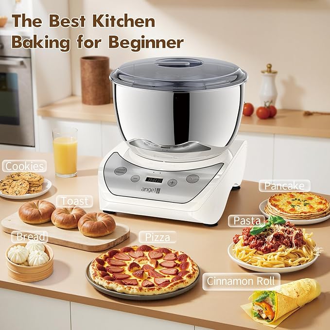 Mini Angel Electric Dough Maker with Ferment Function, 5.5QT Dough Mixer Machine with 304 Stainless Steel Bowl, Face-up Touch Panel, Household Flour Kneading Machine for Pizza Bread, White