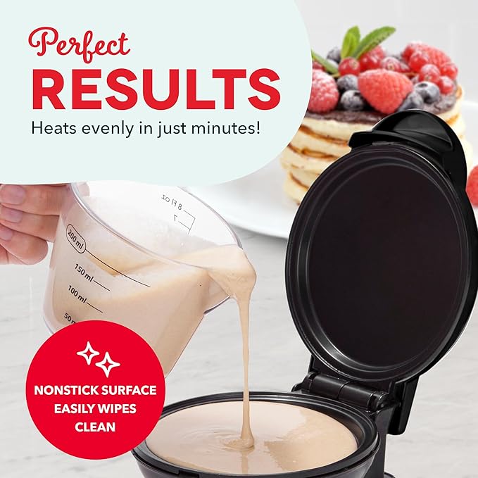 Dash Mini Maker Griddle - Compact Griddle for Creative Homemade Treats - PTFE nonstick surface, Quick Heat-Up System & Space-Saving Design - Black