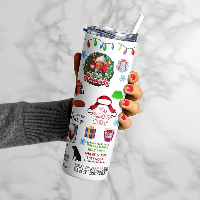 Christmas Vacation Tumbler – Funny Holiday Gift for Men Women Coworkers – Classic 80s Christmas Movie Quotes Inspired Cup – Perfect for Hot Cocoa, Coffee, or Holiday Spirits - 20 Oz