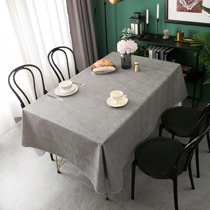 Pioggia Vinyl Tablecloth with Flannel Backing Rectangle Waterproof Oil-Proof Plastic Table Cloth Wipeable PVC Table Cover for Indoor and Outdoor (Grey, 60 x 84 Inch)