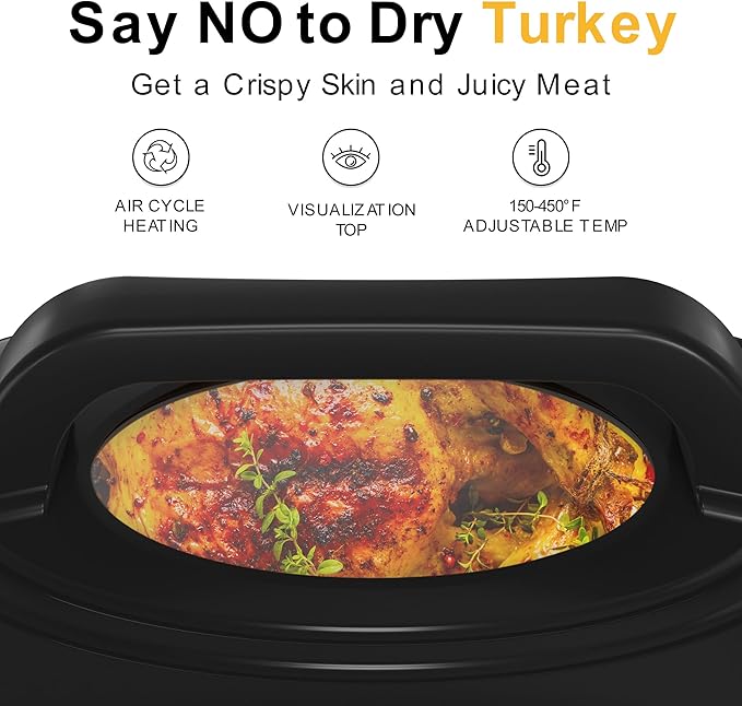 Sunvivi 26lb 22-Quart Roaster Oven, Electric Roaster Oven with Viewing Lid, Turkey Roaster with Unique Defrost/Warm Function, Large Roaster with Removable Pan & Rack, Stainless Steel, Blue